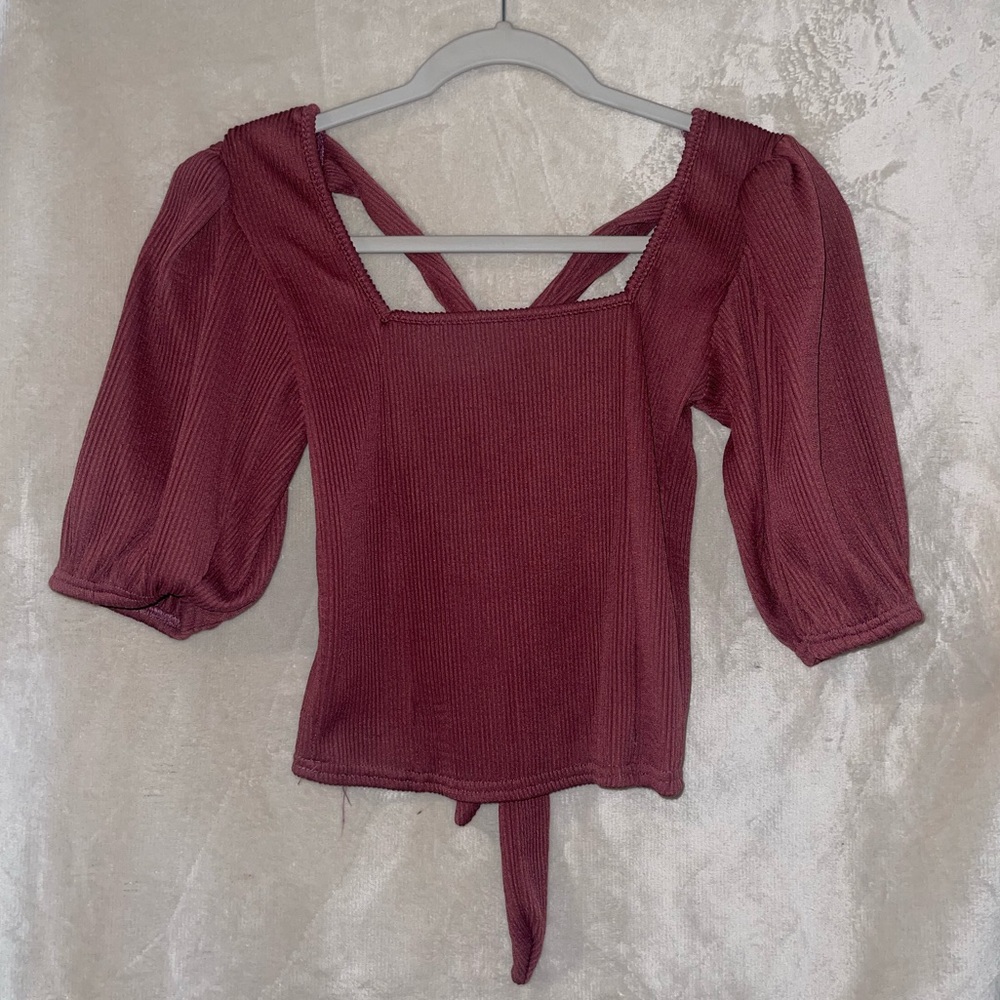 Nasty Gal Ribbed Cropped Puff Sleeve Blouse